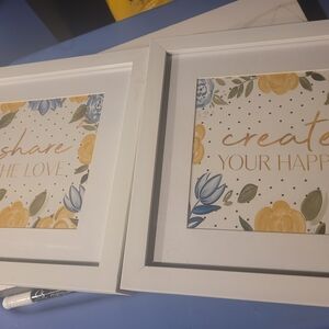 Floral Inspirational Wall Art Set - White, Yellow, Blue